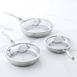 Professional Stainless Steel Frying Pan with Lid Set - Uncoated 3 Piece