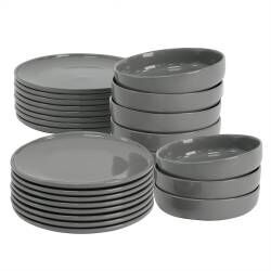 Stockholm Slate Stoneware Dinner Set With Pasta Bowls - Two x 12 Piece - 8 Settings