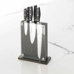 Professional X50 Micarta Knife Set - 5 Piece and Magnetic Glass Block