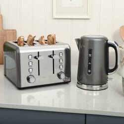 Secondary image for image of Gun Metal Kettle and Toaster Set 4 Slice